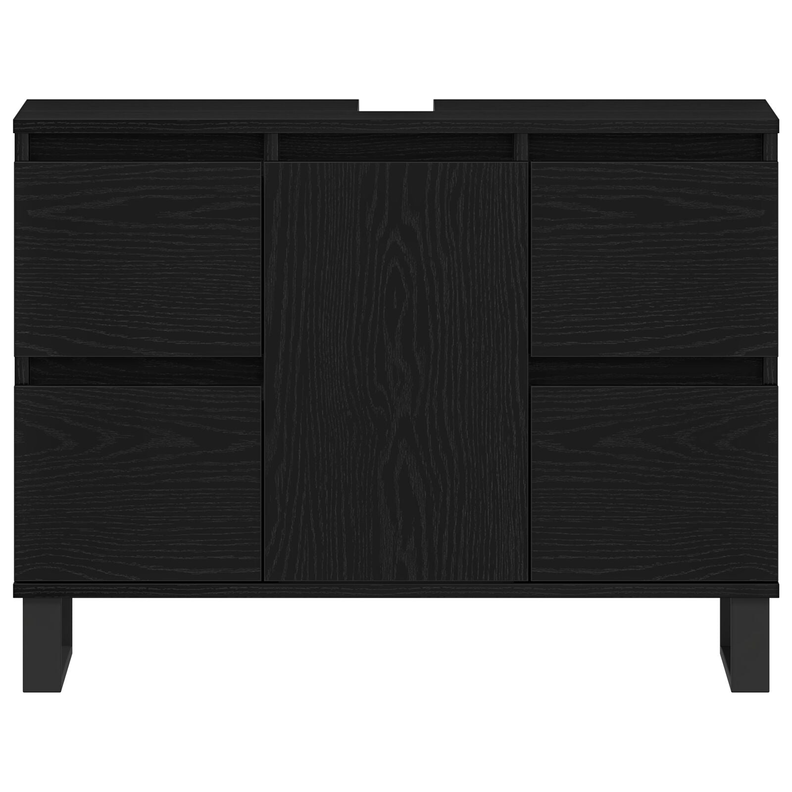 Badkamer Waskast Zwart Eiken 80X33X60 Cm Bewerkt Hout