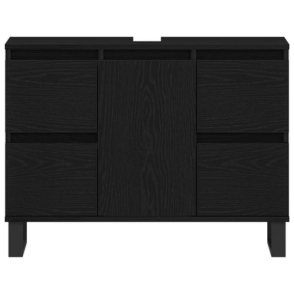 Badkamer Waskast Zwart Eiken 80X33X60 Cm Bewerkt Hout