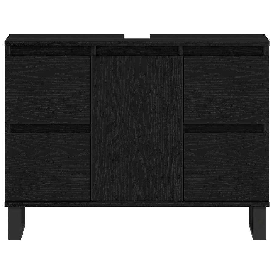 Badkamer Waskast Zwart Eiken 80X33X60 Cm Bewerkt Hout