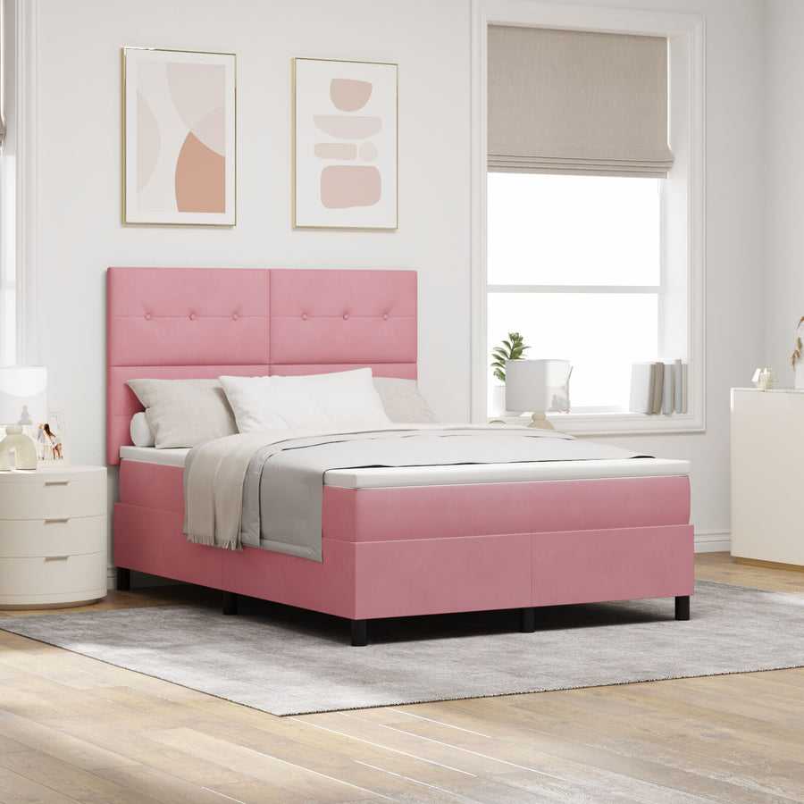 Boxspringbed Met Matras Roze 140X200 Cm Fluweel Blauw