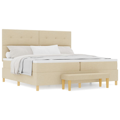 Boxspringbed Met Matras & Bank Stof Crème 200 x 200 cm Knop tufted