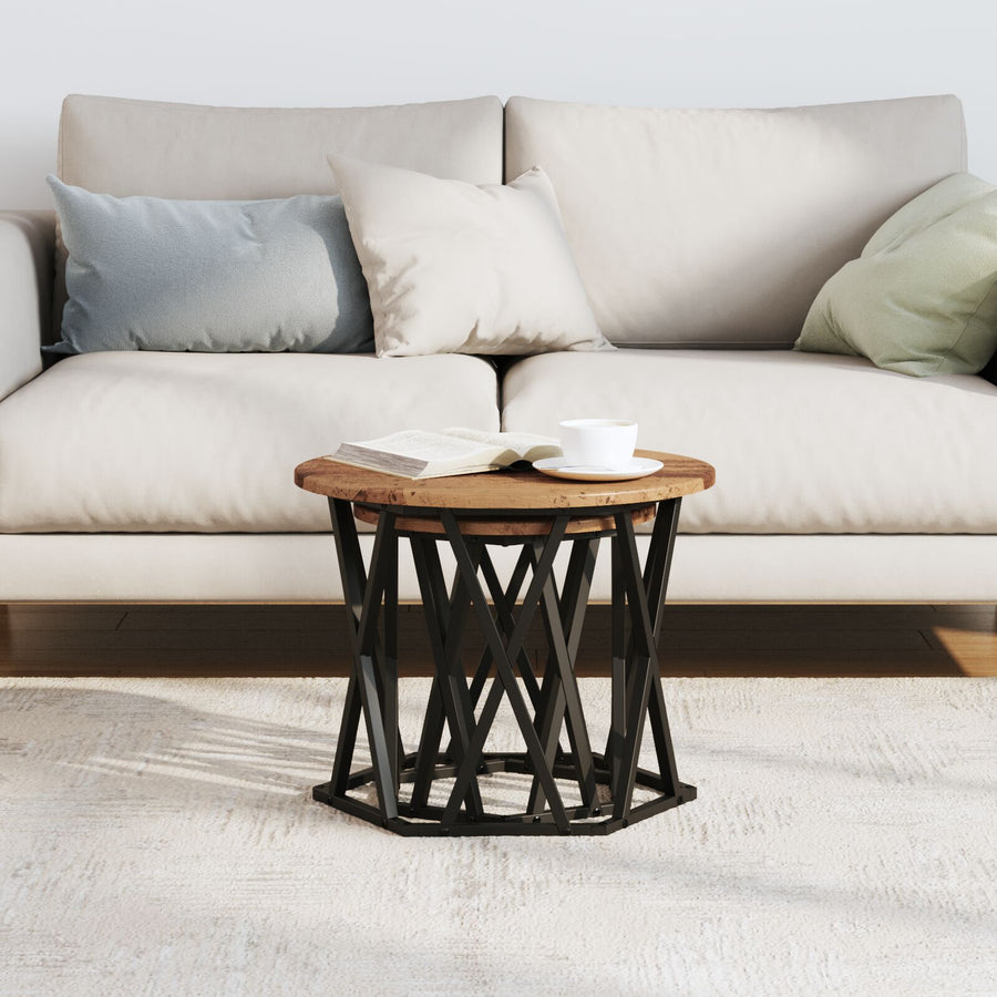 Nesting Bijzettafels 2 Stuks Oud Hout Gegoten Hout Gerecycled hout