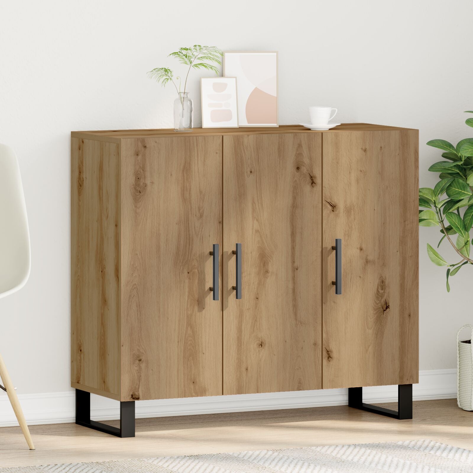 Dressoir Met 3 Deuren Artisan Eikenhout 90X34X80 Cm Gelaagd Hout