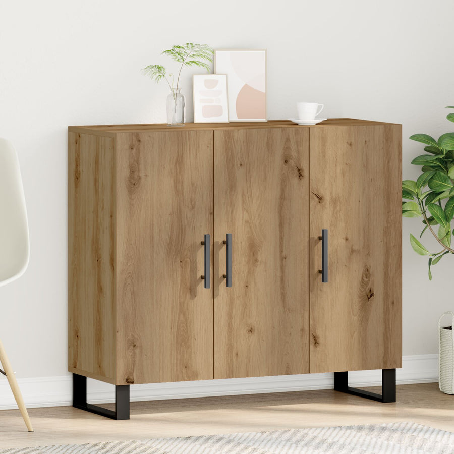 Dressoir Met 3 Deuren Artisan Eikenhout 90X34X80 Cm Gelaagd Hout