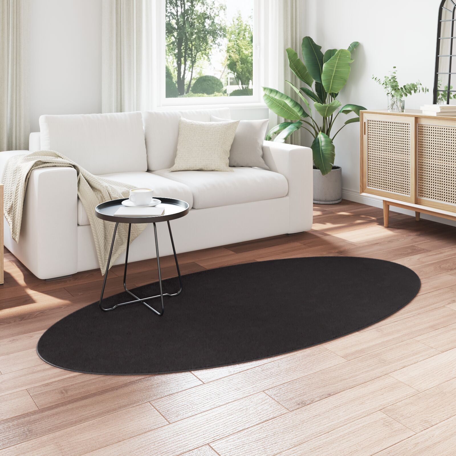 Vloerkleed ""Huarte"" Ovaal Zwart 100 x 200 cm