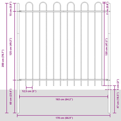 Tuinfence Met Hoepel Top 13,6X1,5 M Staal Grijs 1.5 m 13.6 m