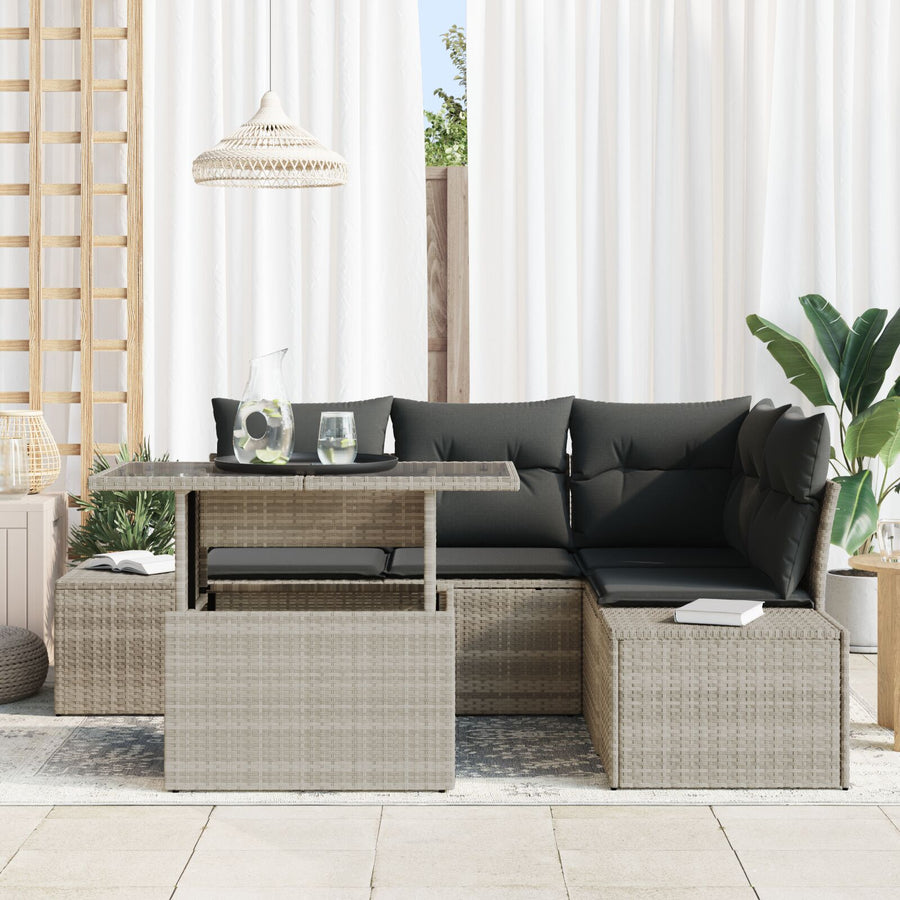 5-Delige Tuinbankset Met Kussen Lichtgrijs Poly Rattan