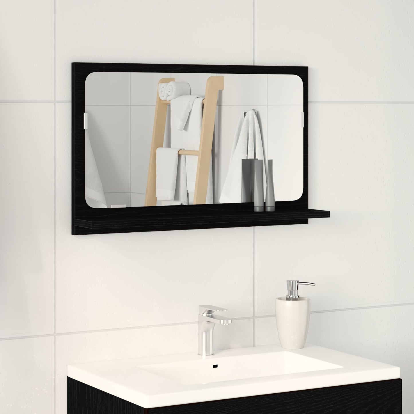 Badkamerspiegel Zwart Eiken 60X10,5X37 Cm Gemaakt Van Engineered Hout