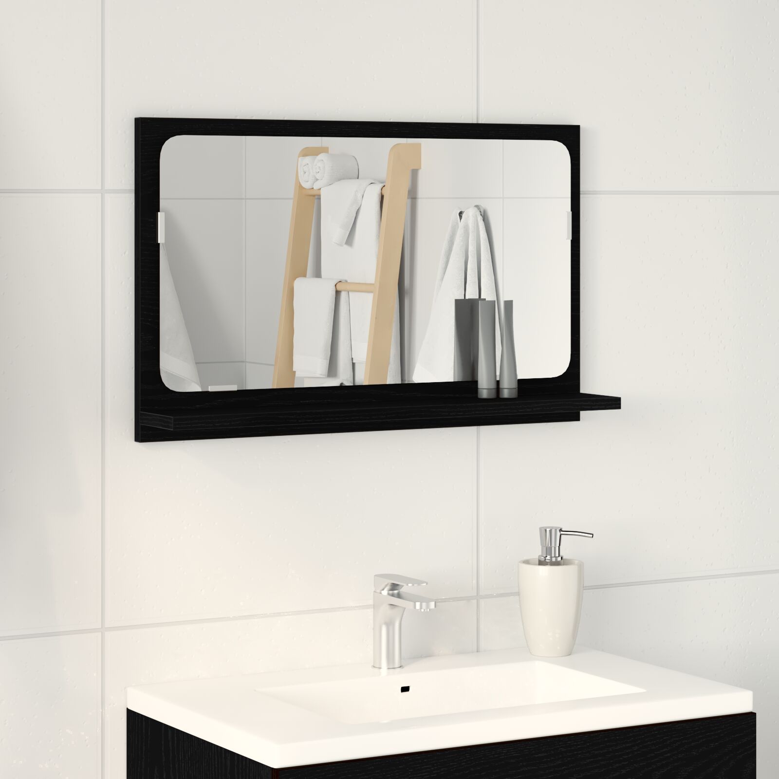 Badkamerspiegel Zwart Eiken 60X10,5X37 Cm Gemaakt Van Engineered Hout