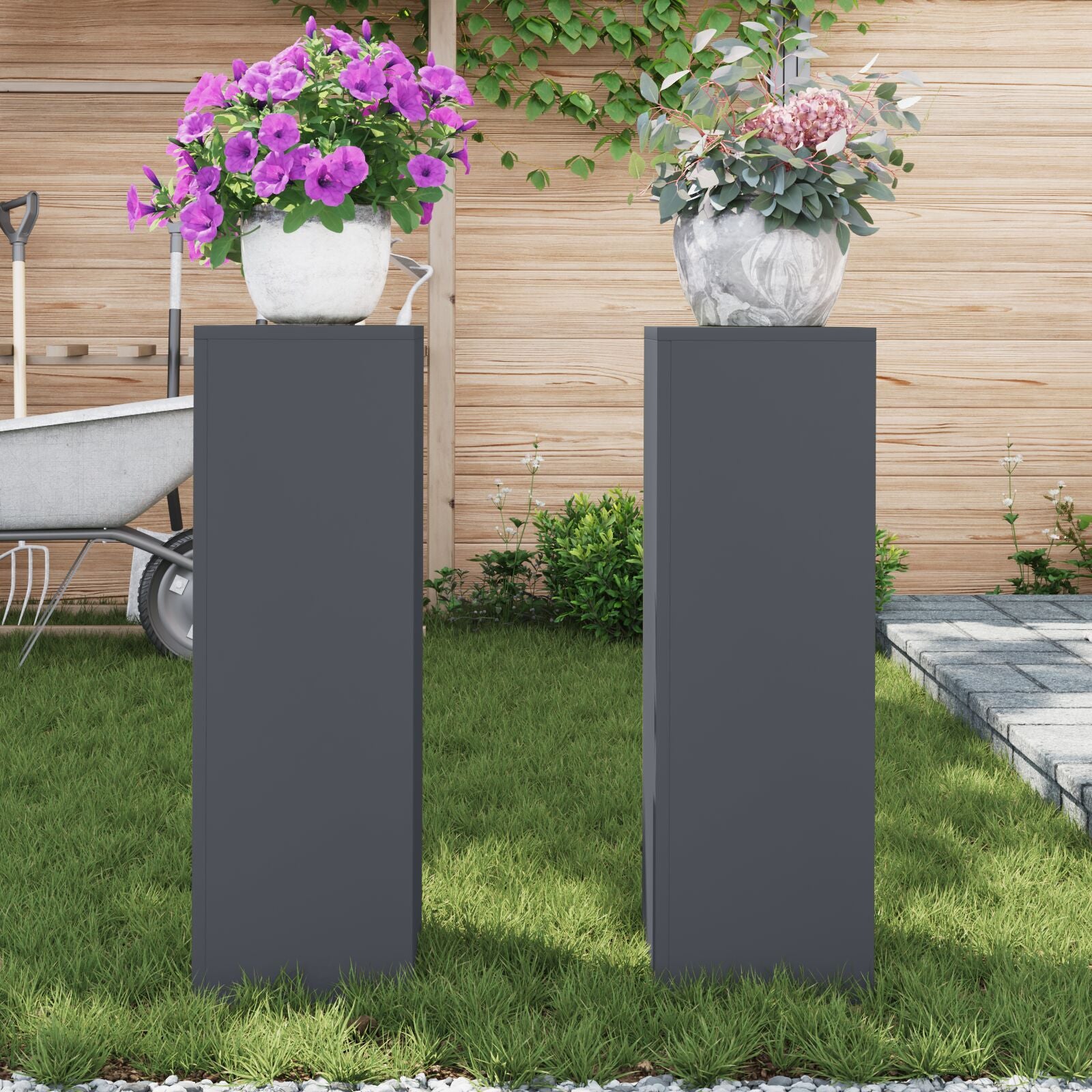 Buiten Plantstands Zuil 2 Pcs 24X24X75 Cm Staal Anthraciet 2x (75 cm)