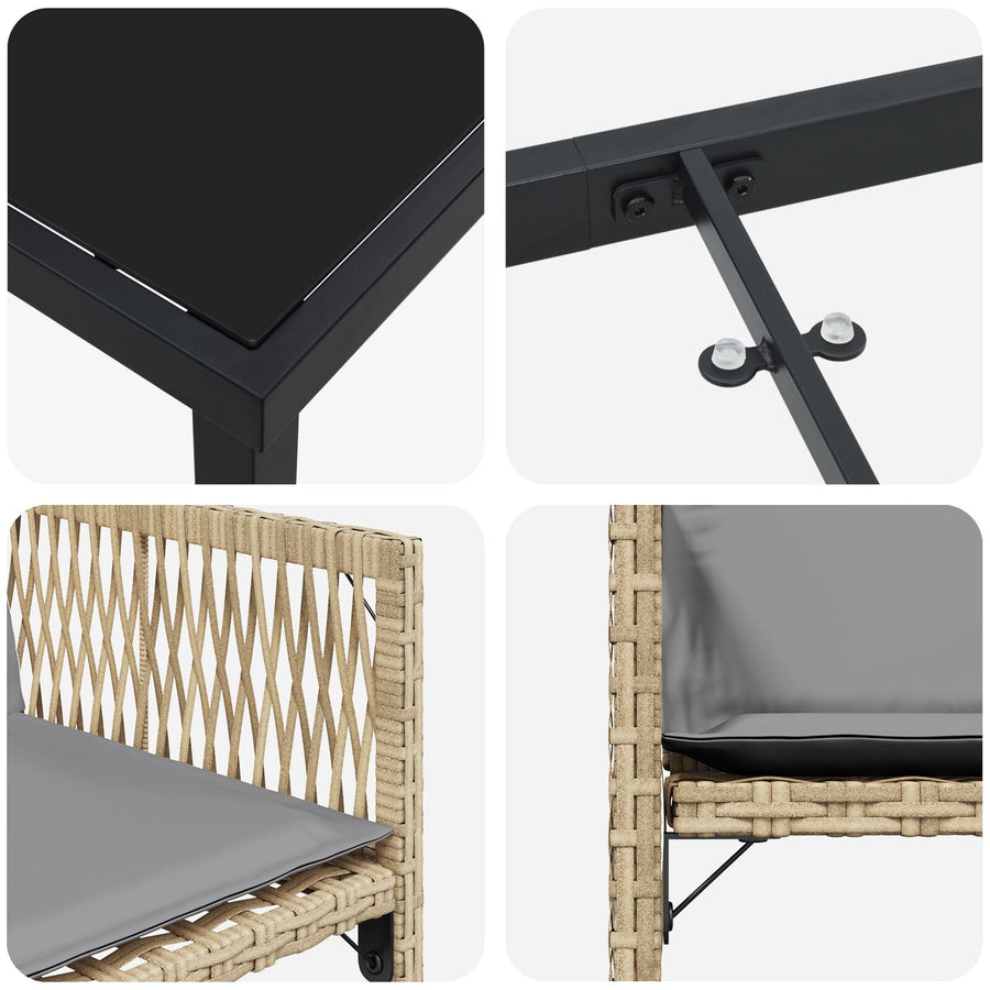 5-Delig Tuin Eetset Met Kussens Beige Poly Rattan