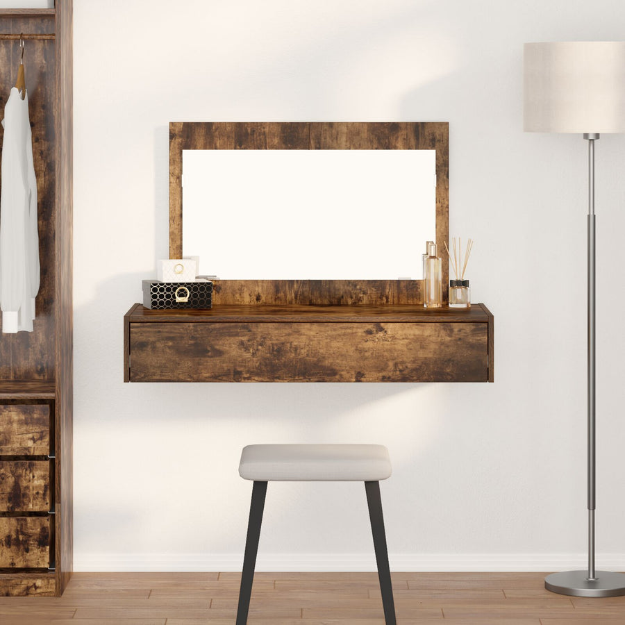 Wandmontage Kaptafel 100 x 40 x 70 cm Gerookt Eiken zonder LED