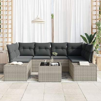 7-Delige Tuin Sofa Set Met Kussens Lichtgrijs Poly Rattan