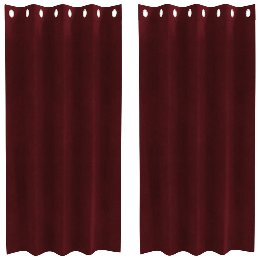 Zwarte Outdoorgordijnen 2 Stuks Velours Bordeauxrood 140 x 175 cm met oogjes