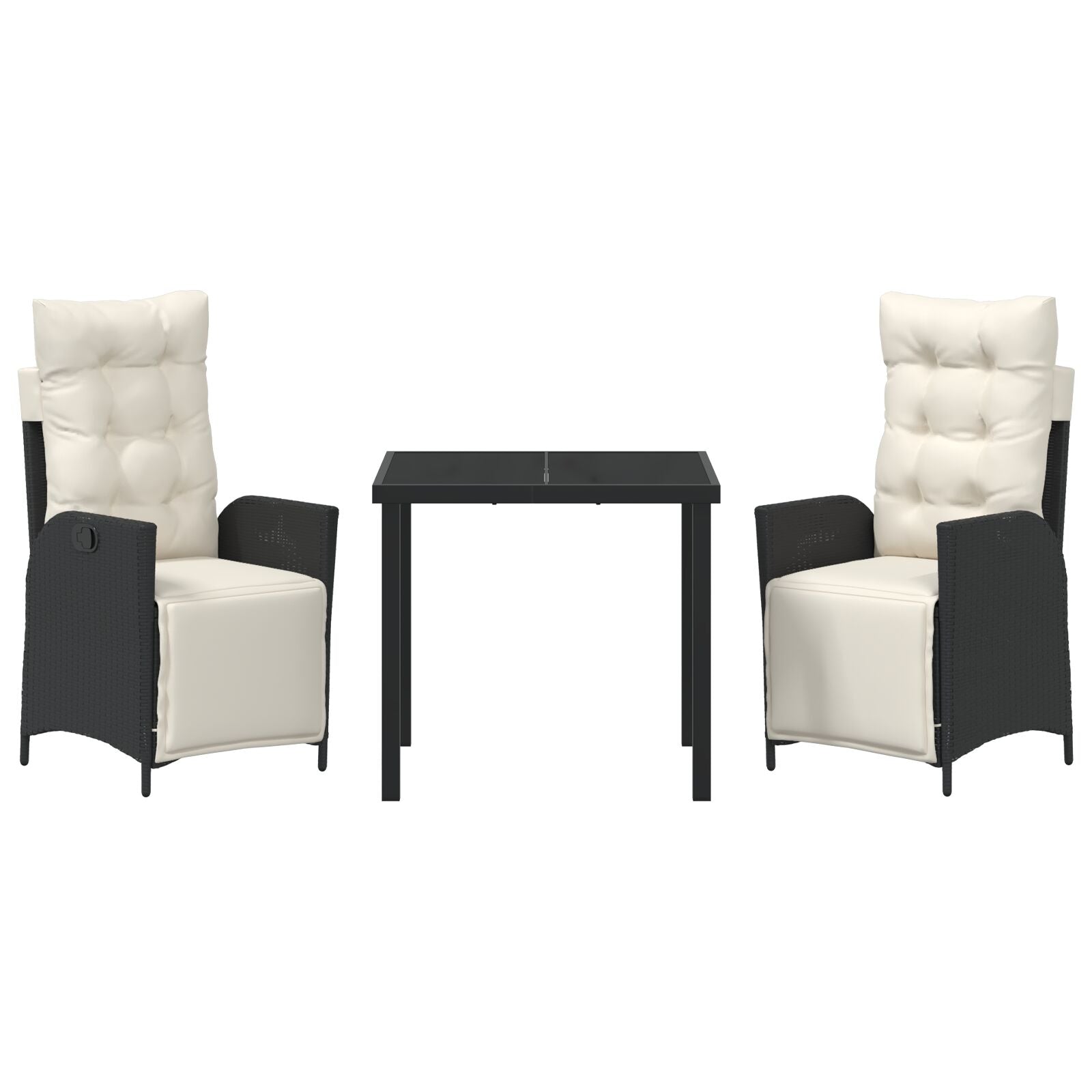 3-Delig Tuin Eetset Zwart Poly Rattan