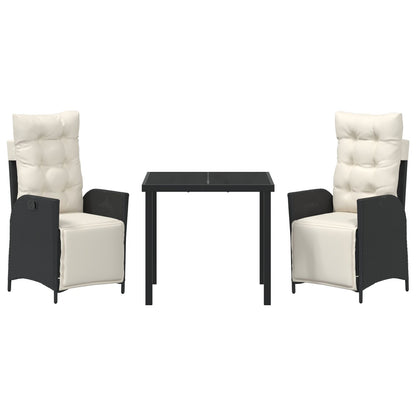 3-Delig Tuin Eetset Zwart Poly Rattan