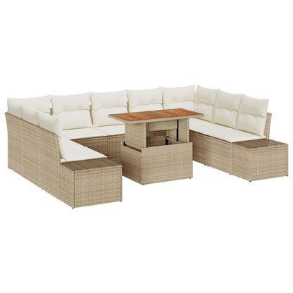 10-Delige Tuinbankset Met Kussens Beige Poly Rattan