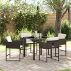 Garden dining set with cushion 5 pcs Brown poly rattan