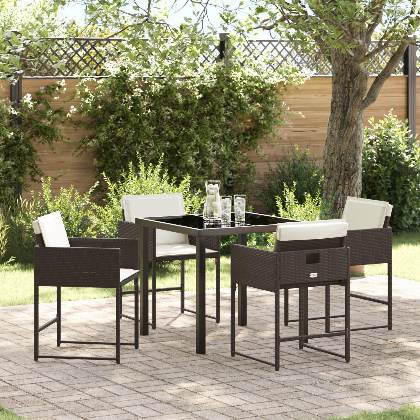 5-Delig Tuin Eetset Met Kussens Bruin Poly Rattan