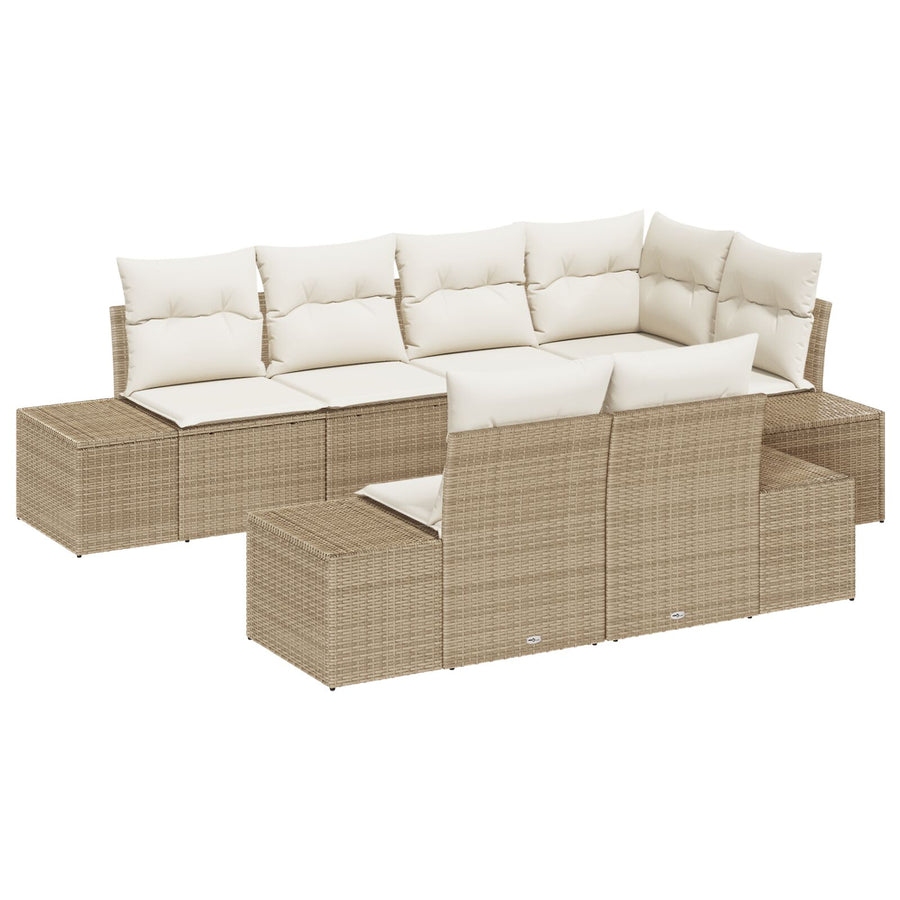 7-Delige Tuinset Met Kussens Beige Poly Rattan