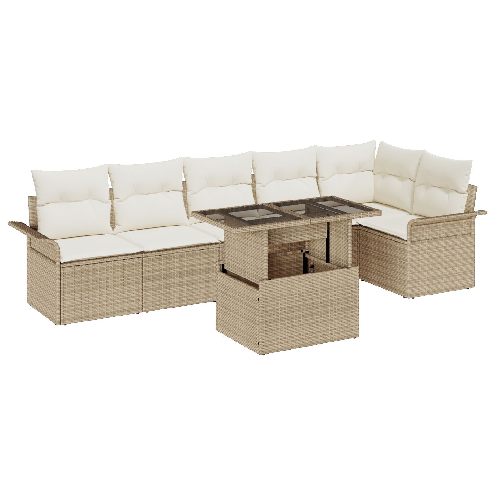 7-Delige Tuinbankset Met Kussens Beige Poly Rattan