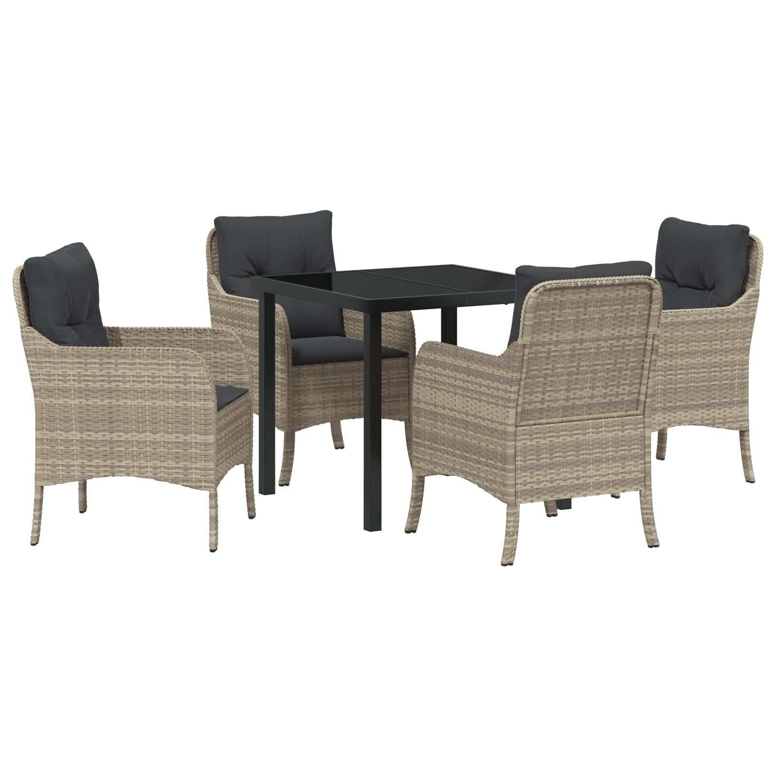 5-Delige Tuin Eetset Met Kussens Lichtgrijs Poly Rattan
