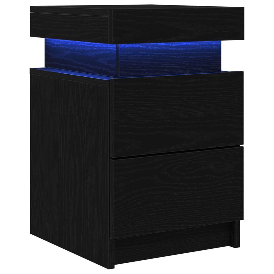 Nachtkastje Met Led-Verlichting 2 Stuks Zwart Eiken 35X39X55 Cm