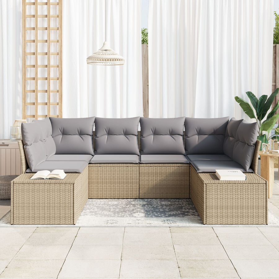 6-Delige Tuinsalon Set Met Kussens Beige Poly Rattan
