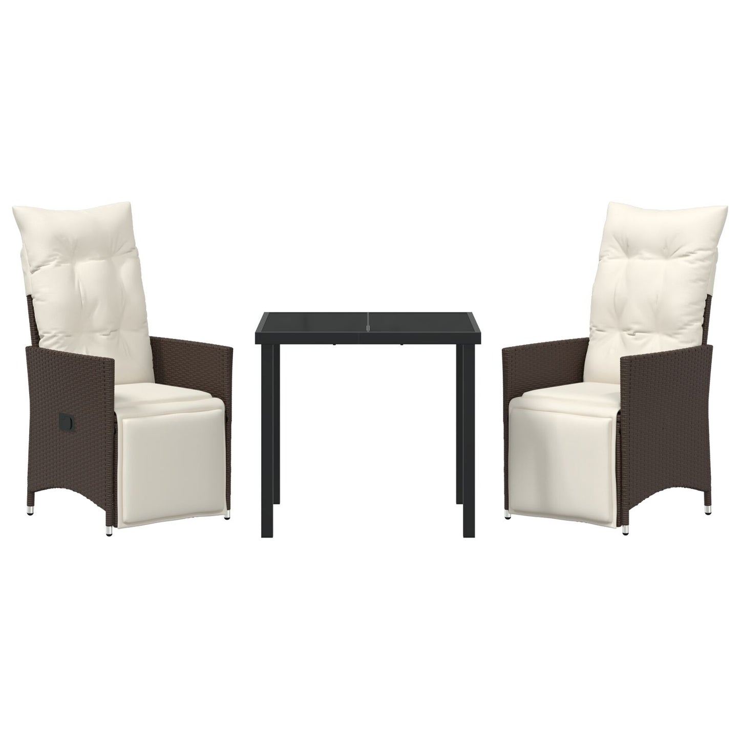 3-Delige Tuin Eetset Met Kussens Bruin Poly Rattan