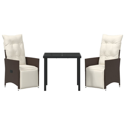 3-Delige Tuin Eetset Met Kussens Bruin Poly Rattan