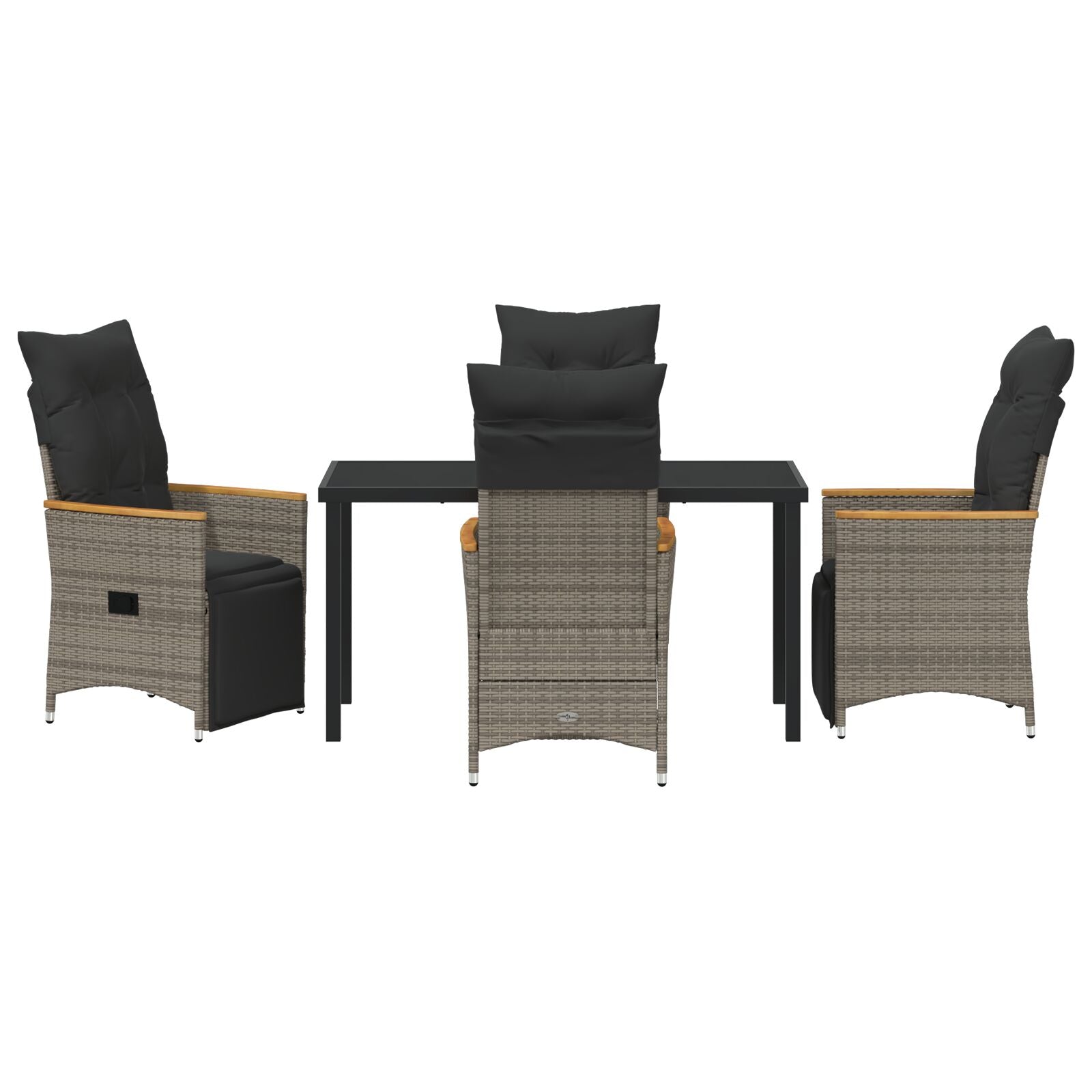 5-Delige Tuin Eetset Met Kussens - Grijs - Poly Rattan