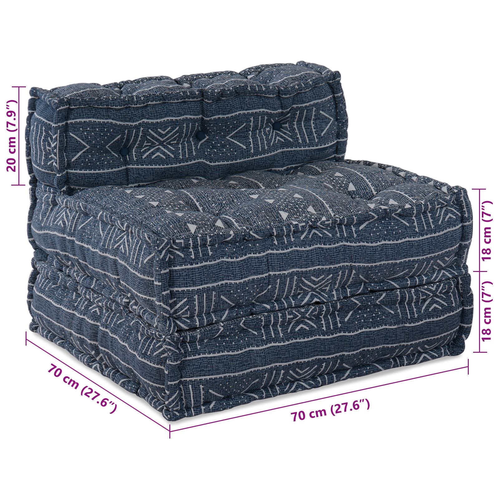 Modulaire Poef Indigo 70X70X54 Stof Indigo Print 70 x 70 x 54 cm Middelgrote bank