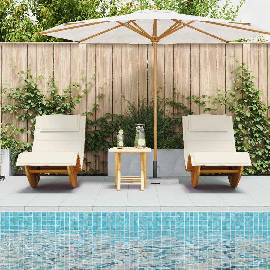 Zonligstoel Set Van 2 Crème, Natuurlijk Hout