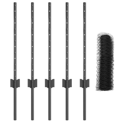 Hekpalen 5 st U-Channel Grijs 60 cm Staal, vidaXL Hexagon Hek Grijs 0.6x10 m Staal