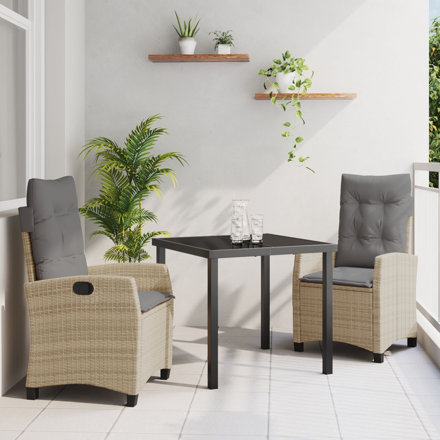 3-Delige Tuin Eetset Met Kussens In Beige Poly Rattan