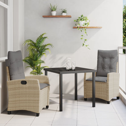 3-Delige Tuin Eetset Met Kussens In Beige Poly Rattan