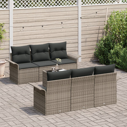 7-Delige Tuinbankset Met Kussens Grijze Poly Rattan