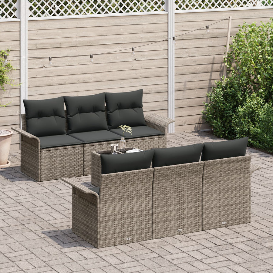 7-Delige Tuinbankset Met Kussens Grijze Poly Rattan