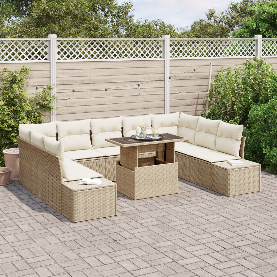 Tuinstoelenset Set Van 10 Beige Riet Tuinstoelenset Rechthoekig