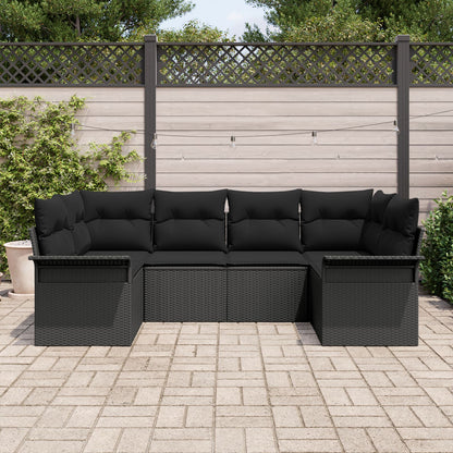 6-Delige Tuinbank Set Met Kussens Zwart Poly Rattan