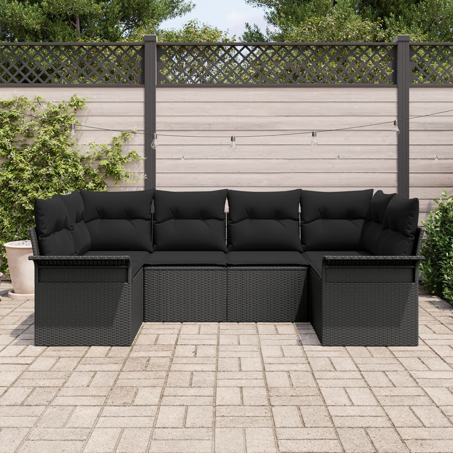 6-Delige Tuinbank Set Met Kussens Zwart Poly Rattan