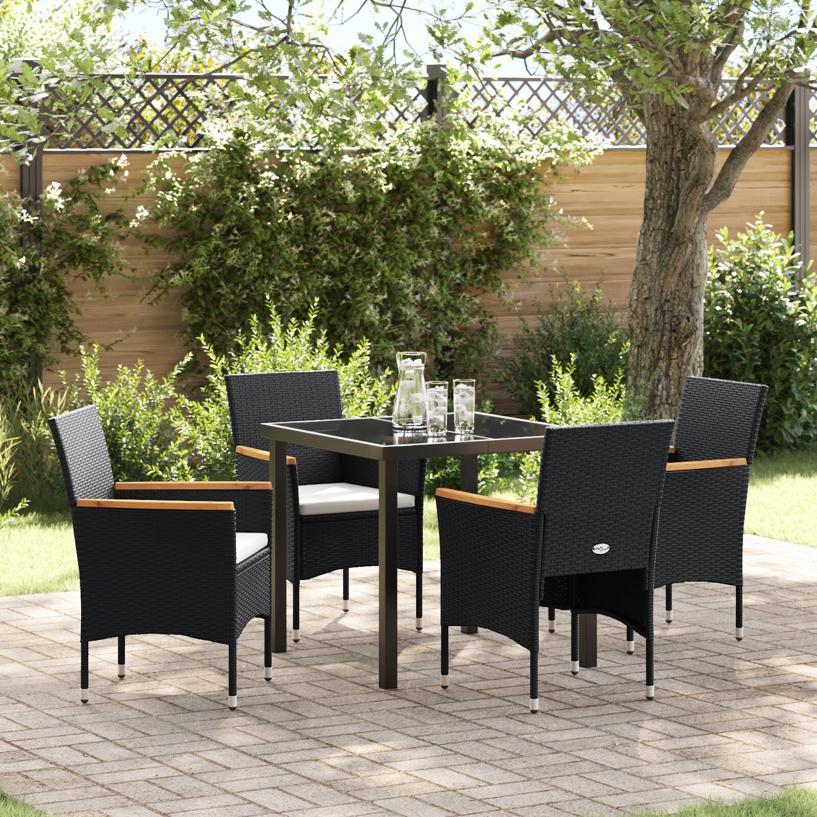 5-Delige Tuin Eetset Zwart Poly Rattan