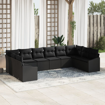 10-Delige Tuin Sofa Set Met Kussens E Poly Rattan Zwart zonder tafel