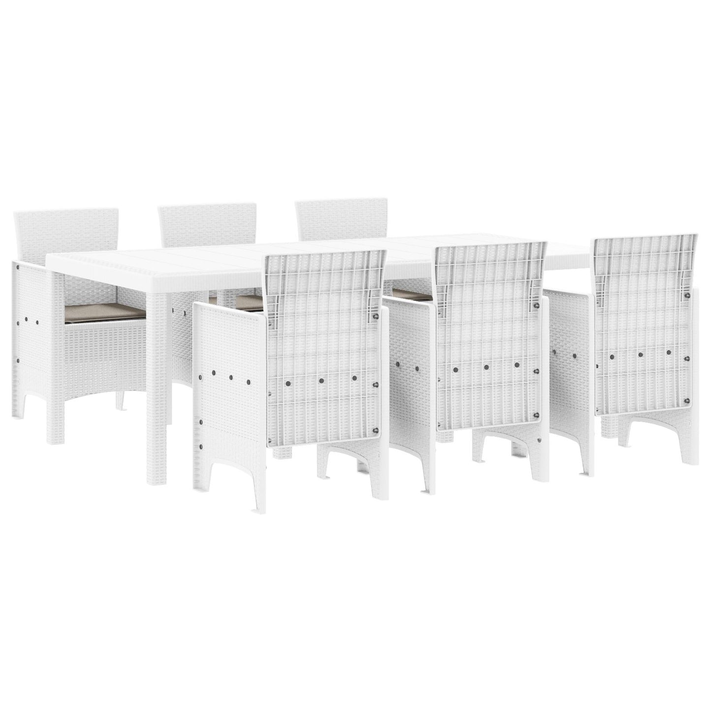 7-Delige Tuindineerset Met Kussens Wit Poly Rattan