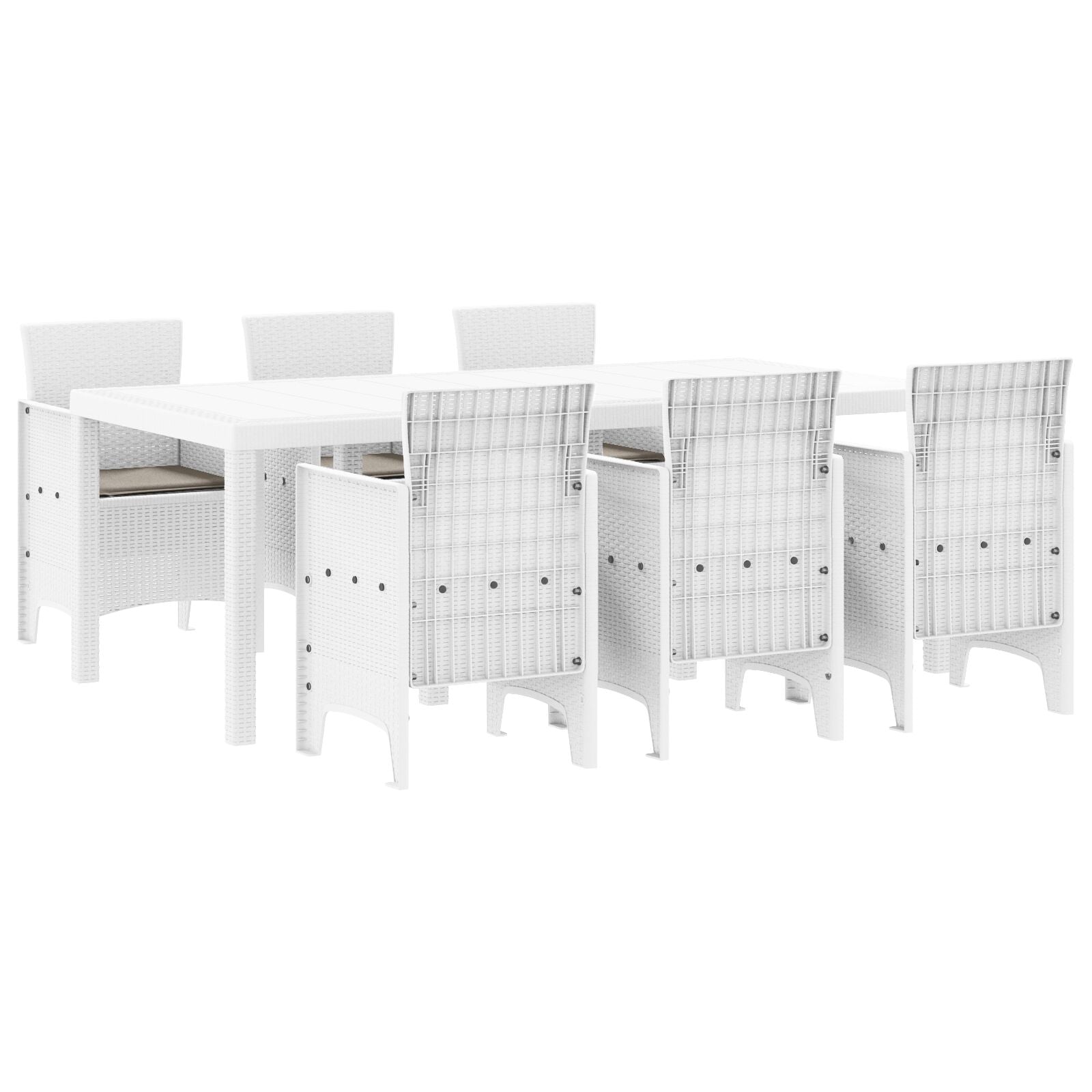 7-Delige Tuindineerset Met Kussens Wit Poly Rattan