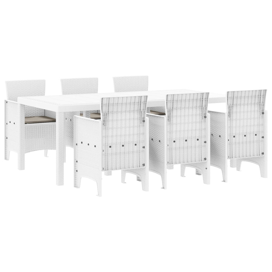 7-Delige Tuindineerset Met Kussens Wit Poly Rattan
