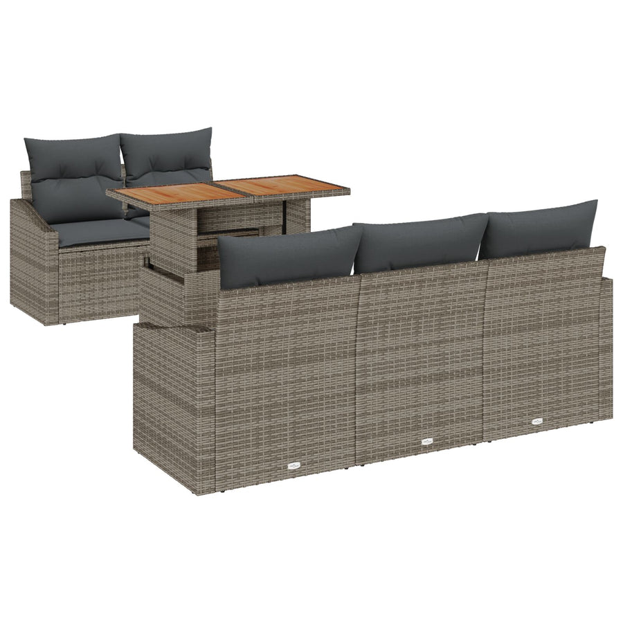 6-Delige Tuinbankset Met Kussens In Grijs Poly Rattan