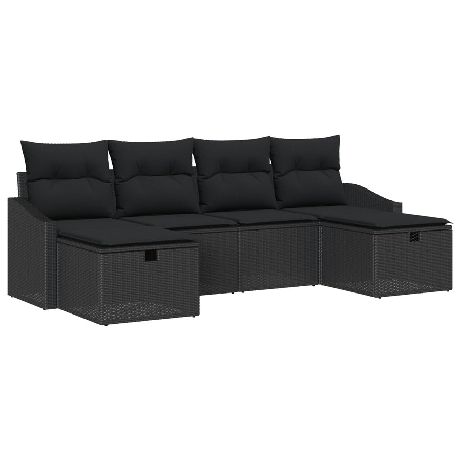 6-Delige Tuin Sofa Set Met Kussens Zwart Rattan