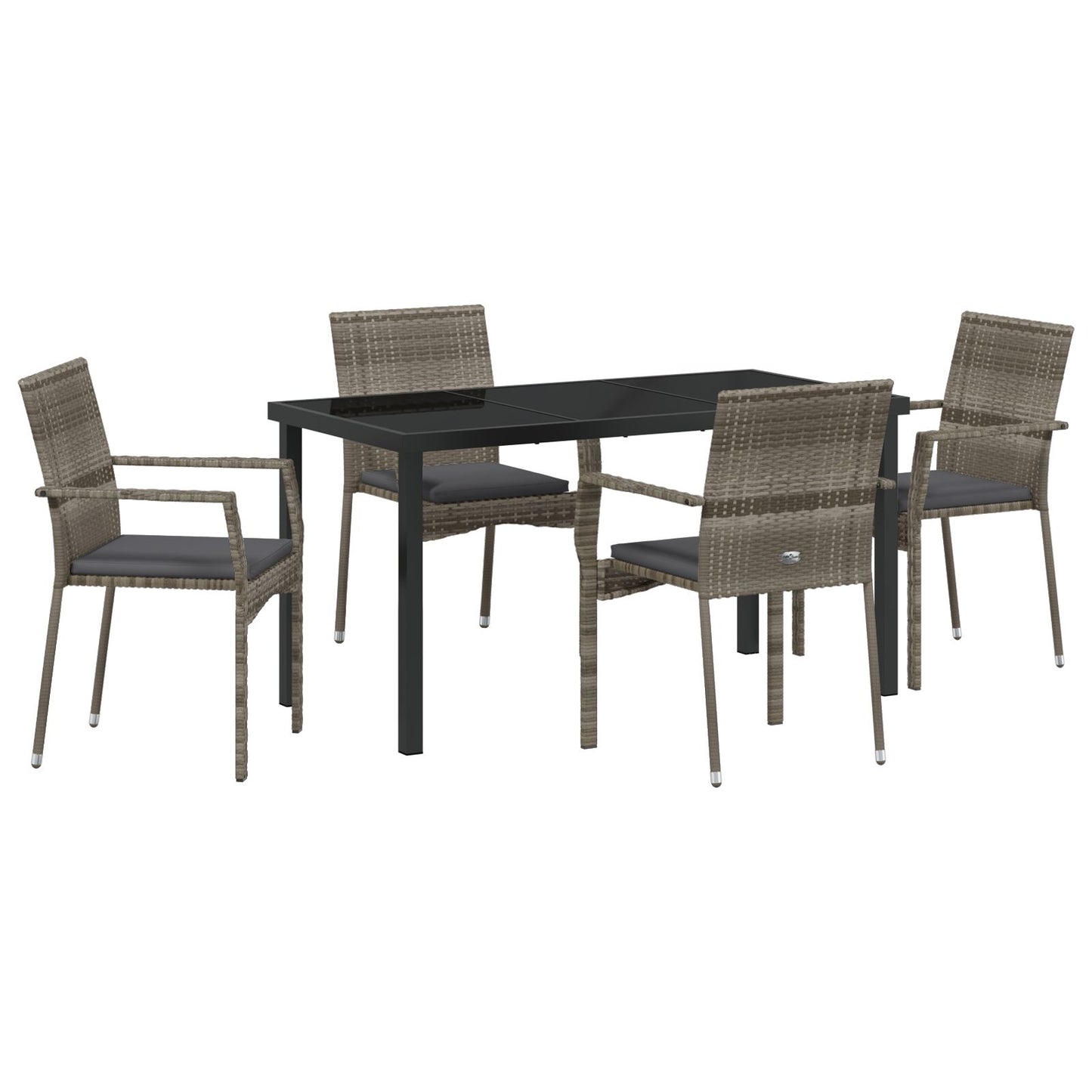 5-Delige Tuin Eetset Met Kussens Grijs Poly Rattan