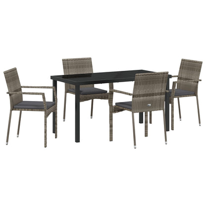 5-Delige Tuin Eetset Met Kussens Grijs Poly Rattan
